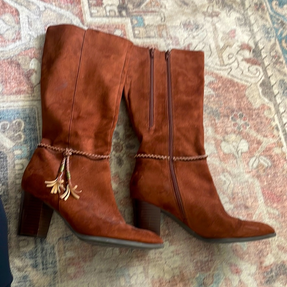 A2 Brown Mid Calf Suede Boots Size 8.5.